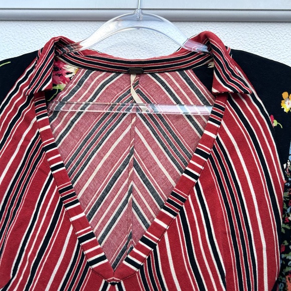 Free People Dress Women Sz 6 Mix It Up Printed Short Floral Striped Multi Boho - Picture 6 of 15